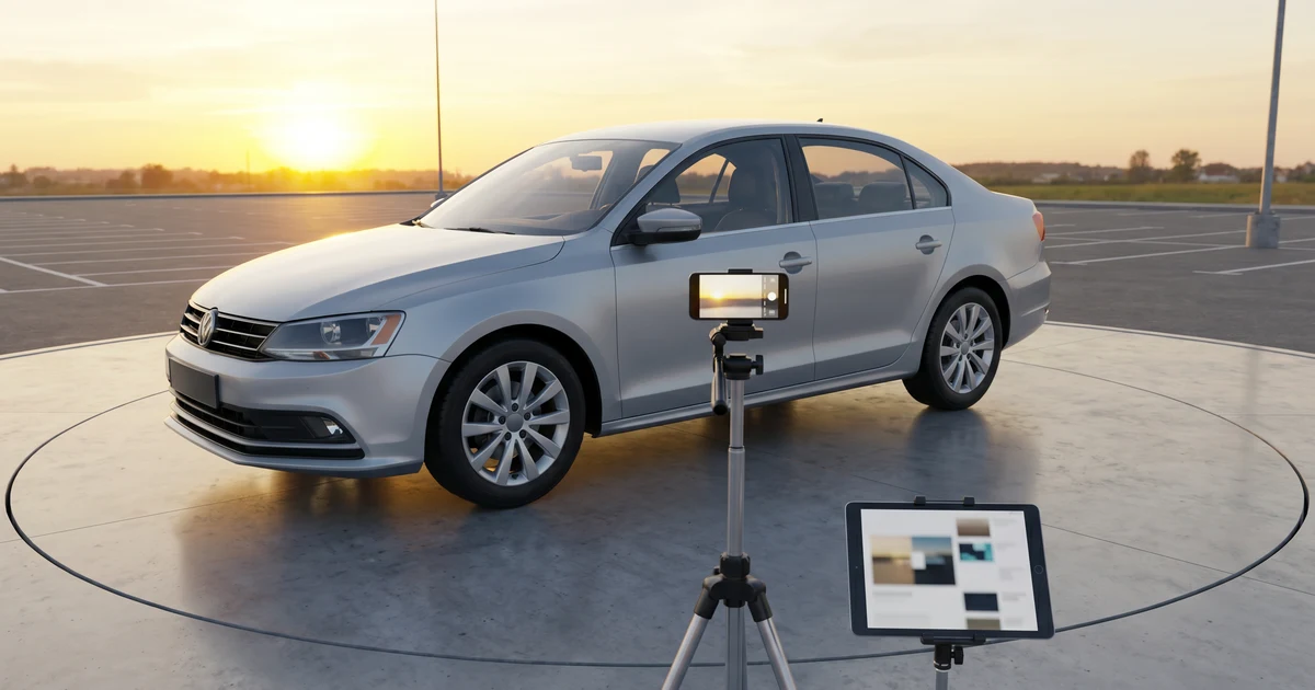 Car dealership walkaround video marketing storyboard with phone footage and vehicle listing thumbnails