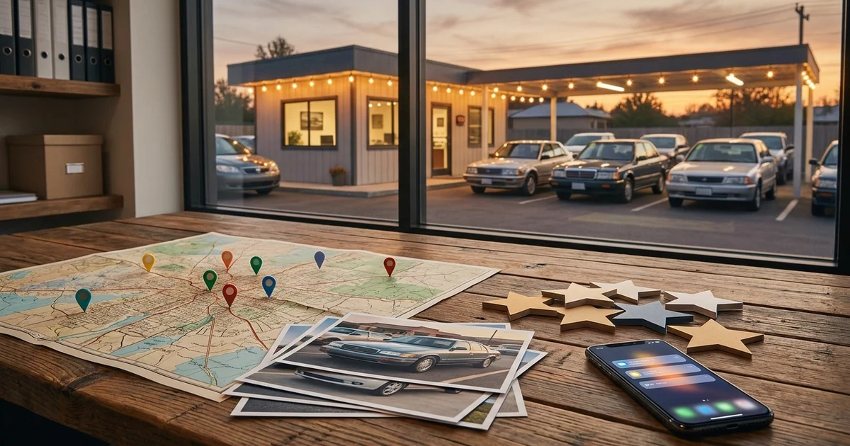 Independent used car dealership marketing plan with local buyer channels and clean vehicle photos